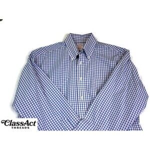 Brooks Brothers Madison Blue Plaid Mens Supima Cotton Plaid Dress Shirt Sz M